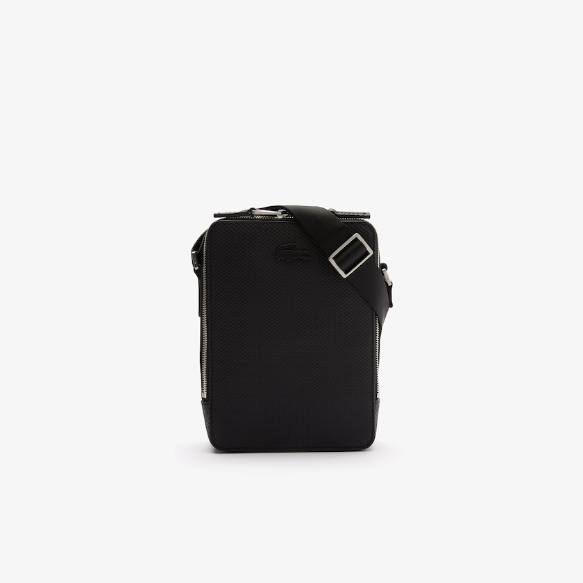 Men's Lacoste Black Bags Chantaco Matte Stitched Leather Vertical Camera Bag MR5-13041N5