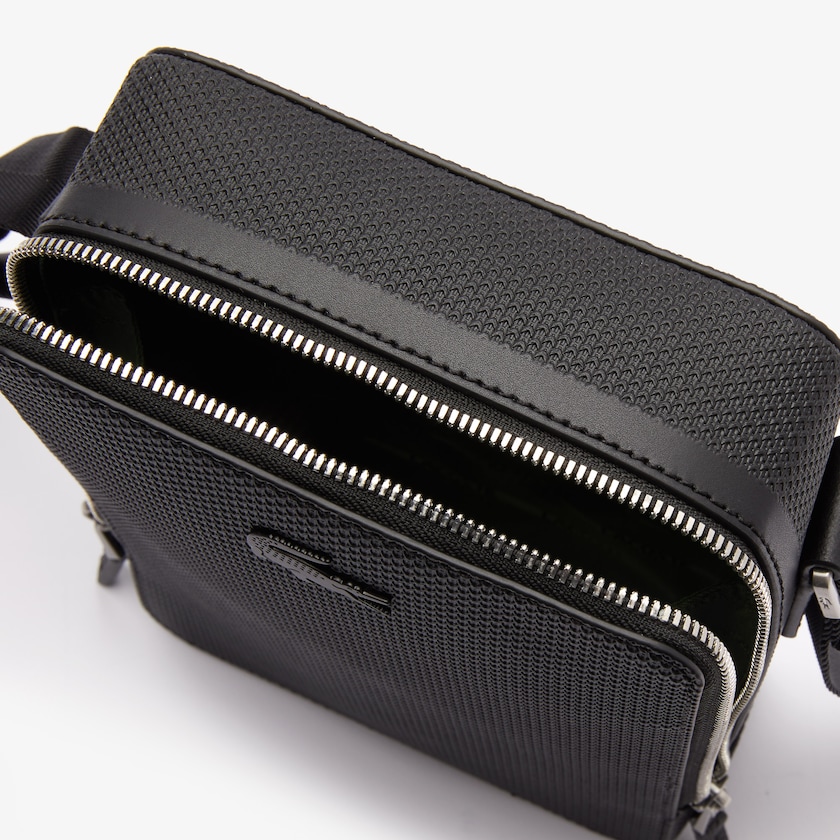 Men's Lacoste Black Bags Chantaco Matte Stitched Leather Vertical Camera Bag MR5-13041N5
