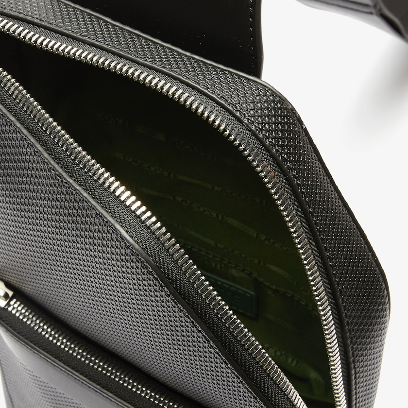 Men's Lacoste Black Bags Chantaco Piqué Leather Zip Crossbody Bag NI4-46524Q7