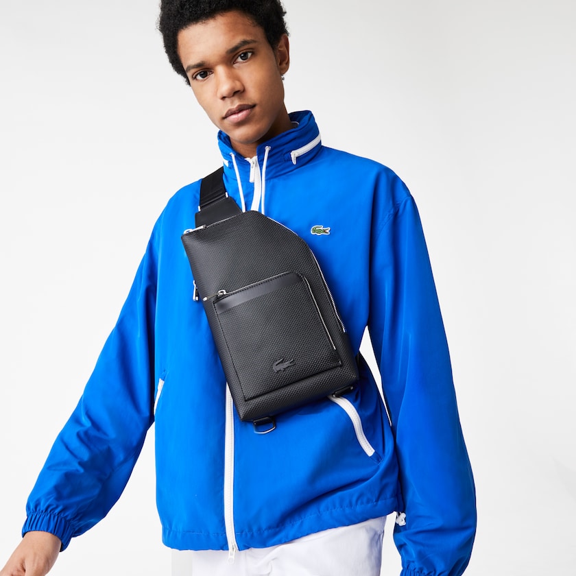 Men's Lacoste Black Bags Chantaco Piqué Leather Zip Crossbody Bag NI4-46524Q7