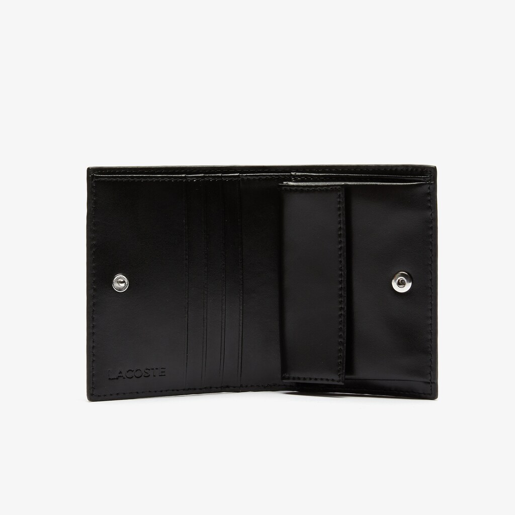 Women's Lacoste Black Wallets Chantaco Small Piqué Leather Snap LV3-56945K5