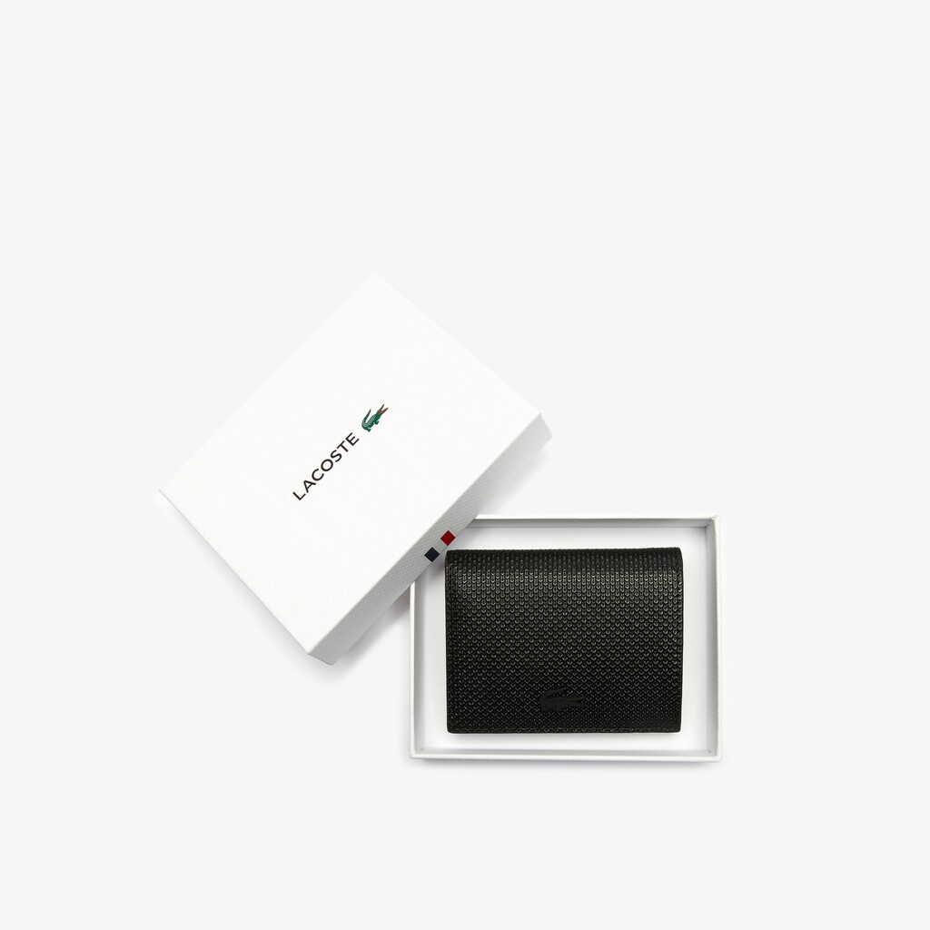 Women's Lacoste Black Wallets Chantaco Small Piqué Leather Snap LV3-56945K5