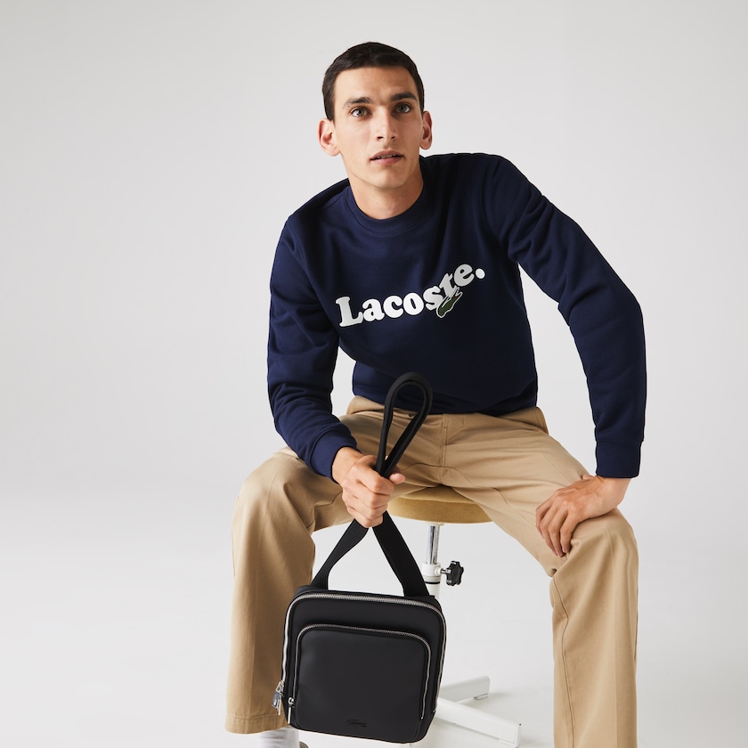 Men's Lacoste Black Bags Classic Zippered Pocket Rectangular Crossbody Bag HU1-61046X1