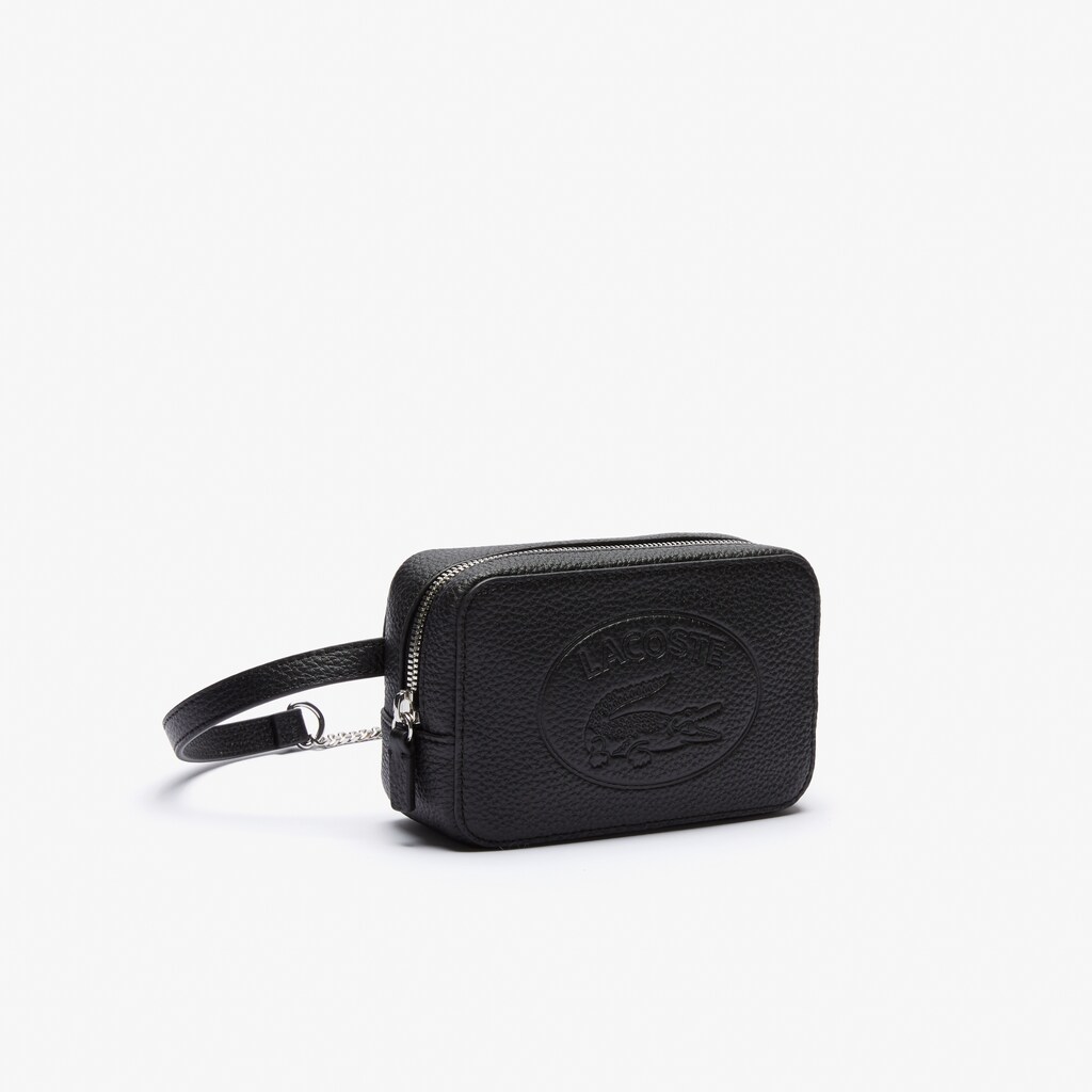 Women's Lacoste Black Bags Croco Crew Embossed Logo Grained Leather Belt Bag LL9-16751U9