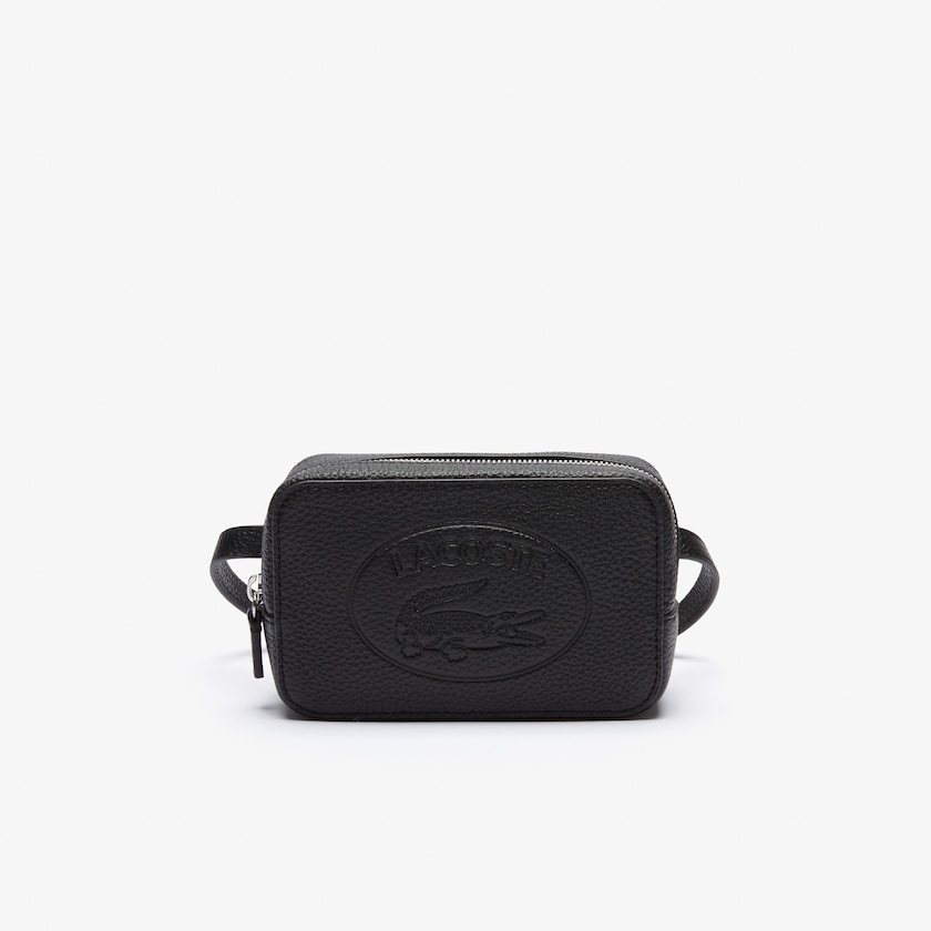 Women's Lacoste Black Bags Croco Crew Embossed Logo Grained Leather Belt Bag LL9-16751U9