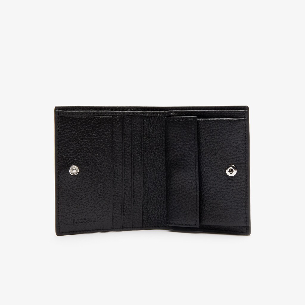 Women's Lacoste Black Wallets Croco Crew Grained Leather Snap QG5-76487J1