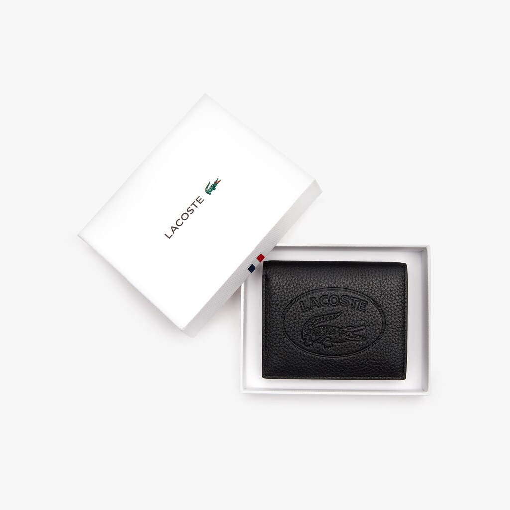 Women's Lacoste Black Wallets Croco Crew Grained Leather Snap QG5-76487J1