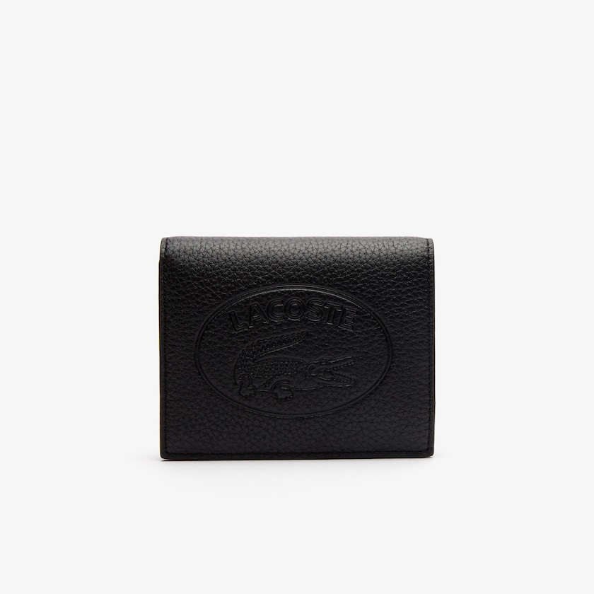Women's Lacoste Black Wallets Croco Crew Grained Leather Snap QG5-76487J1