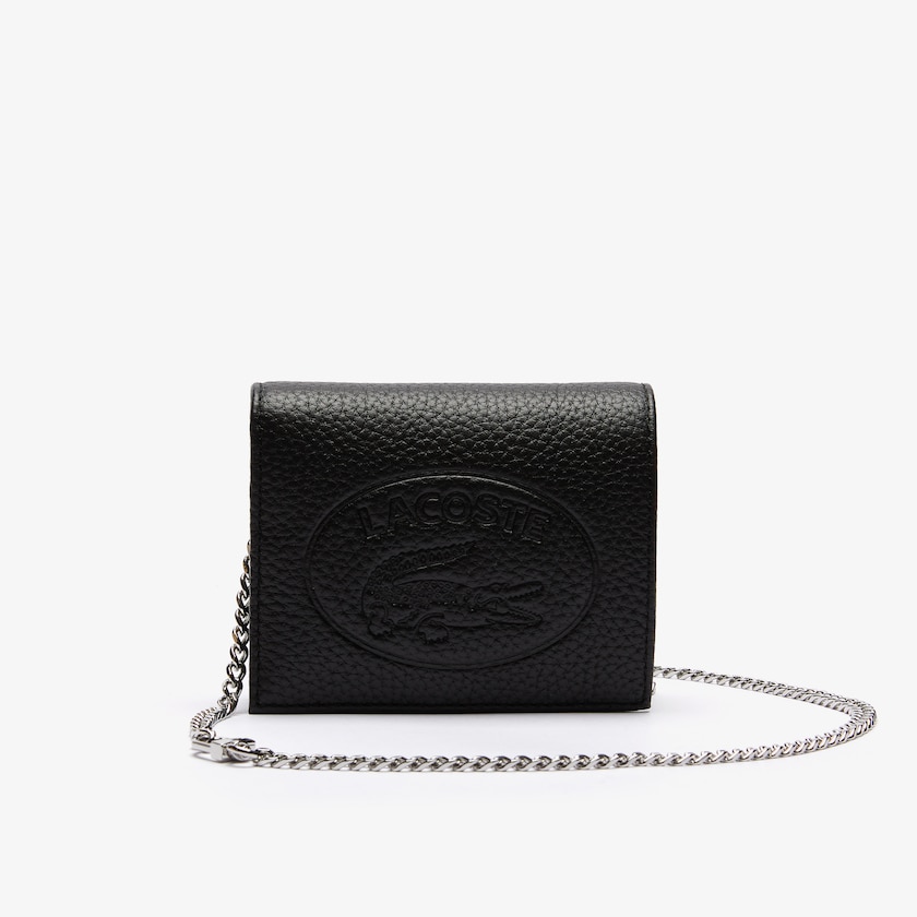 Women's Lacoste Black Wallets Croco Crew Grained Leather Phone LB0-40524T8