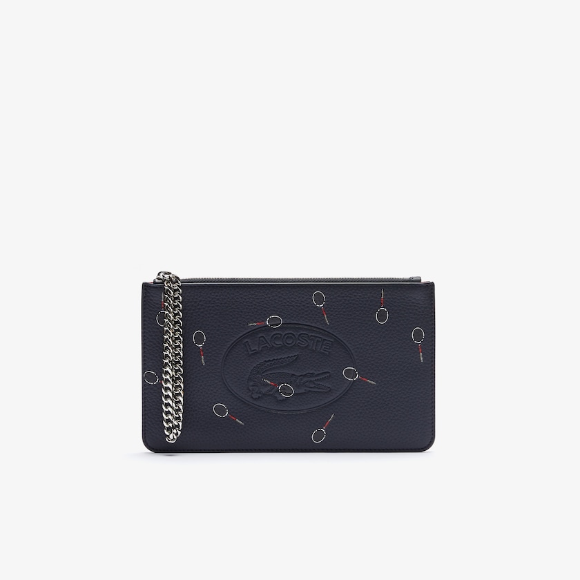 Women's Lacoste Black Bags Croco Crew Print Grained Leather Zip Pouch GE3-59655C8