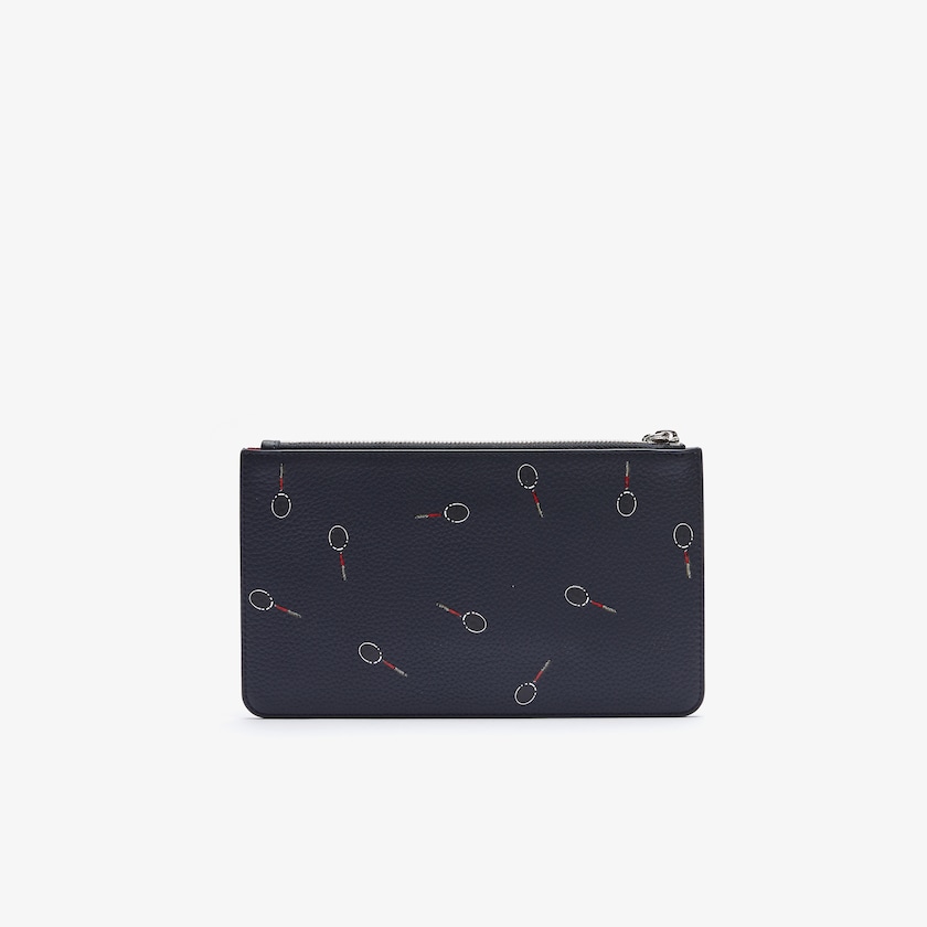 Women's Lacoste Black Bags Croco Crew Print Grained Leather Zip Pouch GE3-59655C8