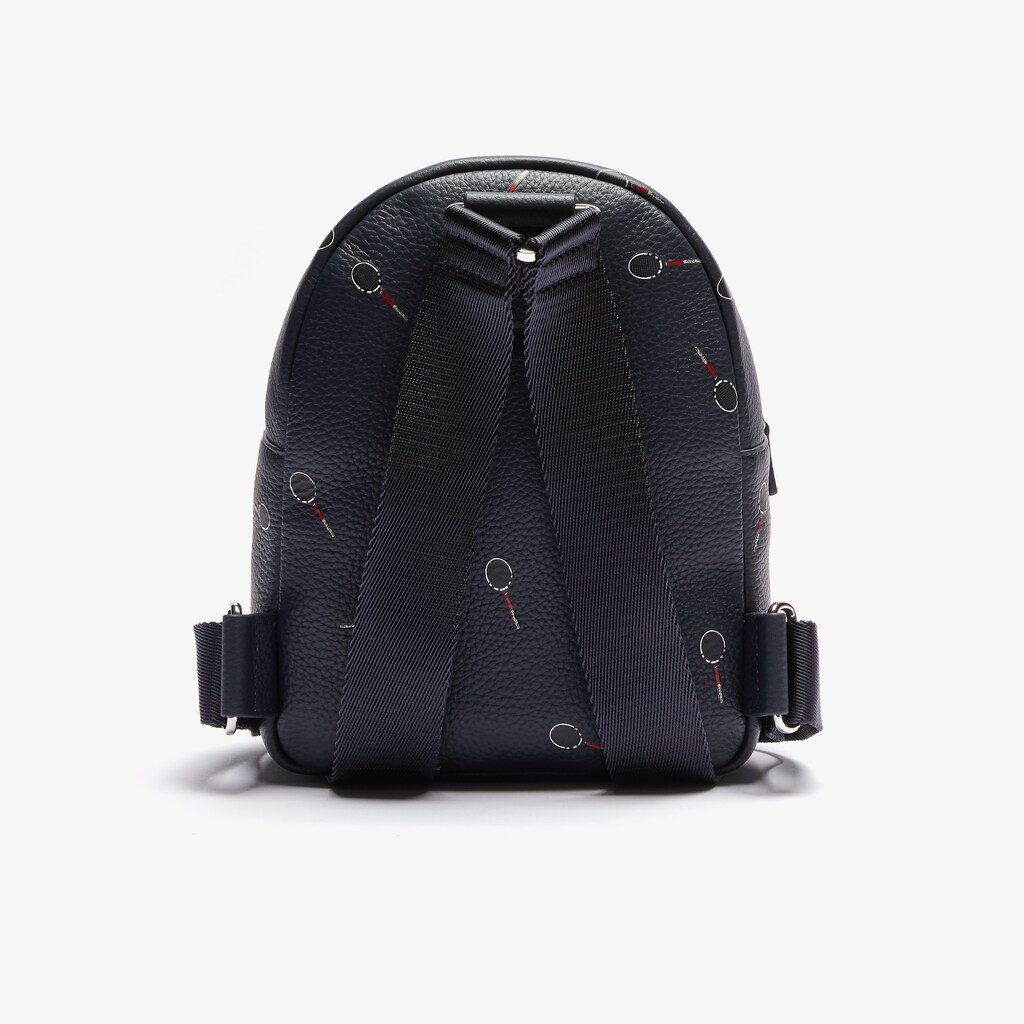 Women's Lacoste Black Backpacks Croco Crew Raquet-Print Small Grained Leather MM2-72877C2
