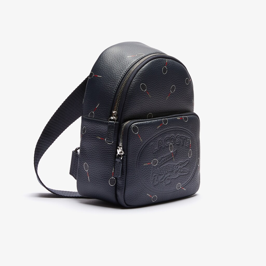 Women's Lacoste Black Backpacks Croco Crew Raquet-Print Small Grained Leather MM2-72877C2