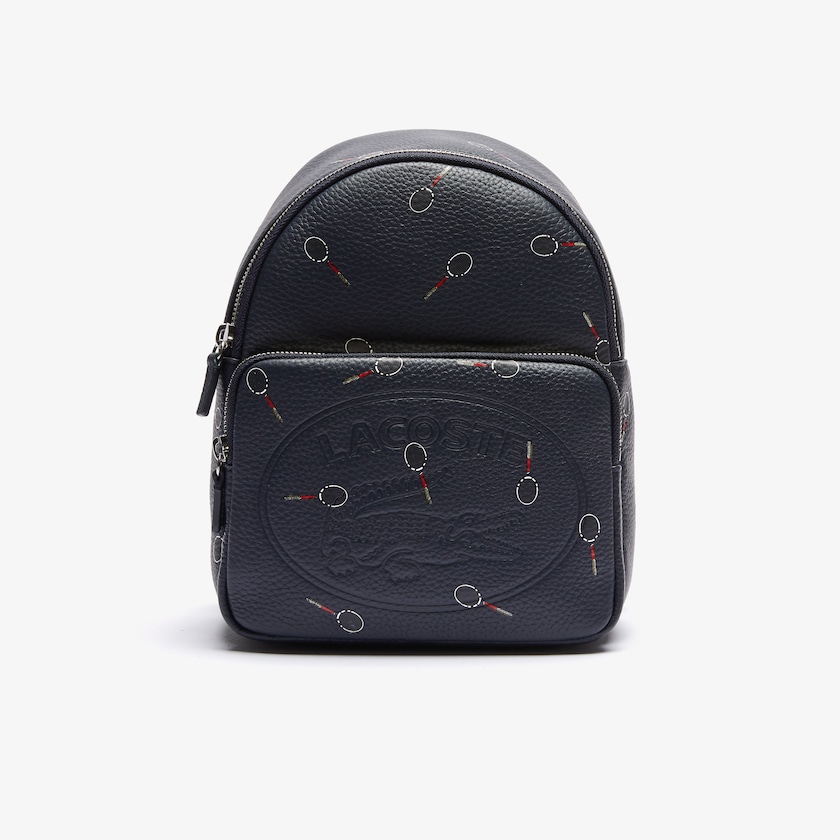 Women's Lacoste Black Backpacks Croco Crew Raquet-Print Small Grained Leather MM2-72877C2