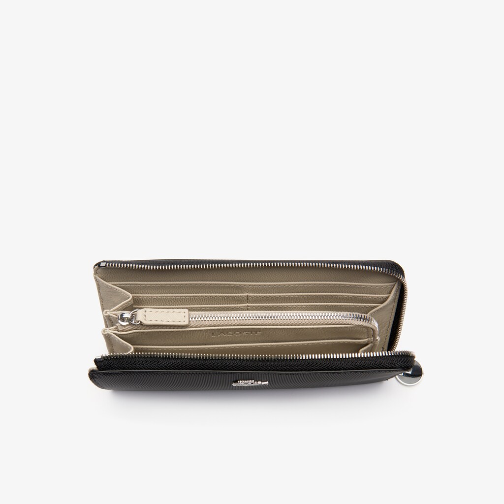 Women's Lacoste Black Wallets Daily Classic Coated Piqué Canvas 10 Card Zip CR1-89428F7