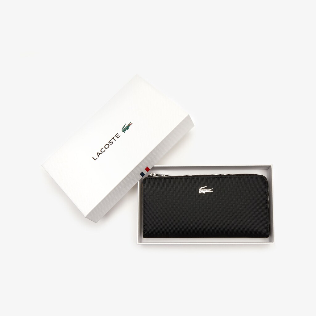 Women's Lacoste Black Wallets Daily Classic Coated Piqué Canvas 10 Card Zip CR1-89428F7