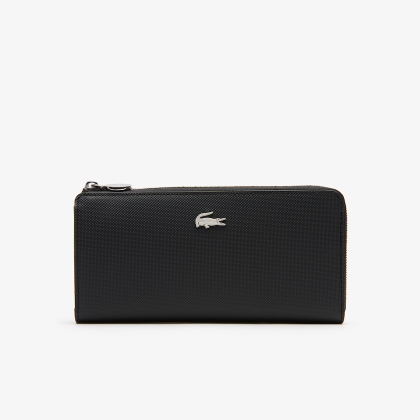 Women's Lacoste Black Wallets Daily Classic Coated Piqué Canvas 10 Card Zip CR1-89428F7