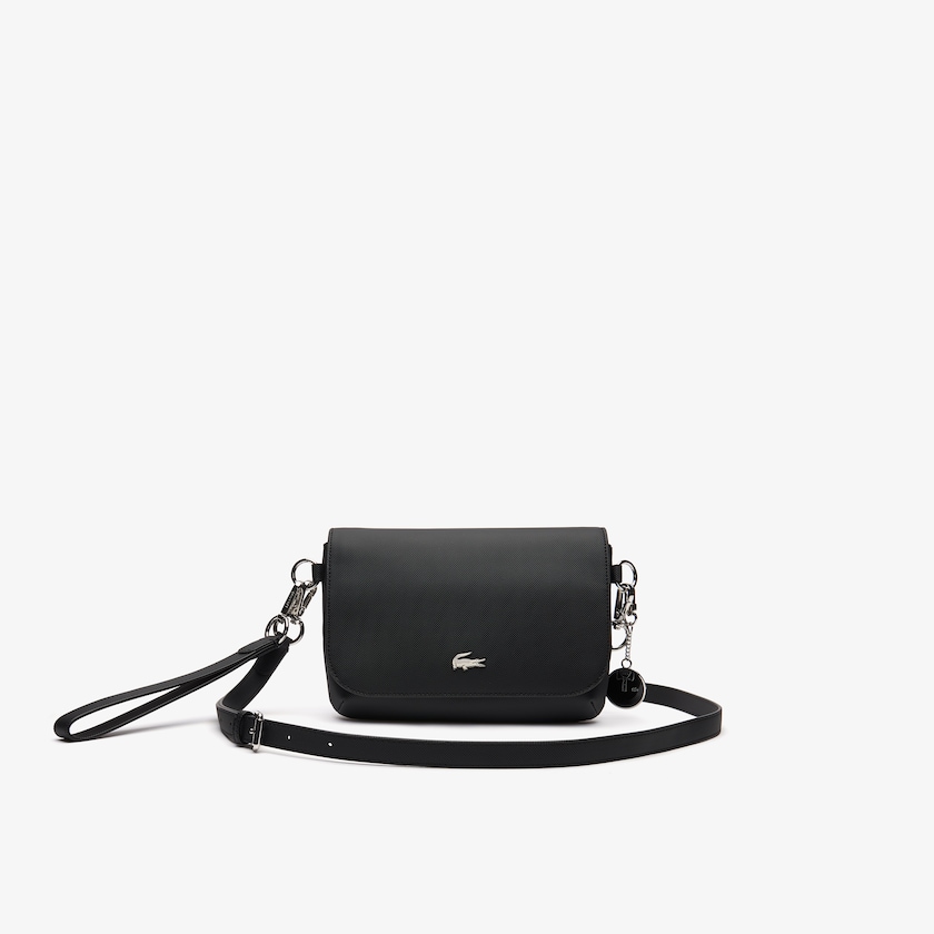 Women's Lacoste Black Shoulder Bag Daily Classic Coated Piqué Canvas Flap NJ0-29972R2