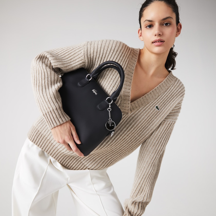 Women's Lacoste Black Bags Daily Classic Coated Piqué Canvas Bugatti Bag SQ7-80678L1