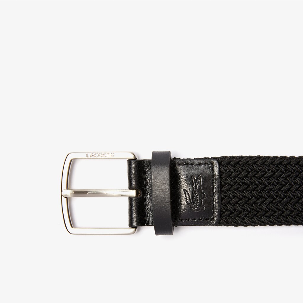 Men's Lacoste Black Belts Engraved Buckle Stretch Knitted Belt RU8-09580S3