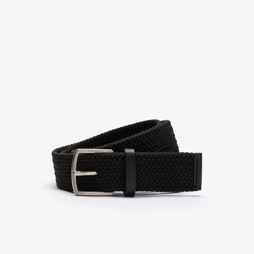 Men's Lacoste Black Belts Engraved Buckle Stretch Knitted Belt RU8-09580S3
