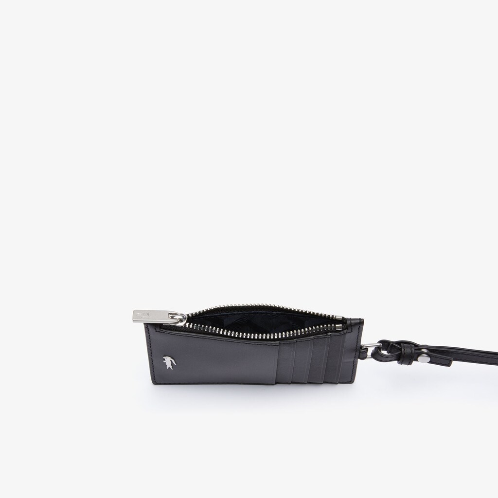 Men's Lacoste Black Accessories Fitzgerald Leather Neck Strap Zippered Card Holder AP5-70167F2