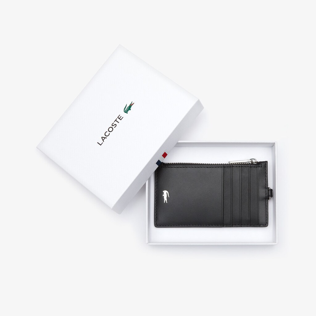 Men's Lacoste Black Accessories Fitzgerald Leather Neck Strap Zippered Card Holder AP5-70167F2
