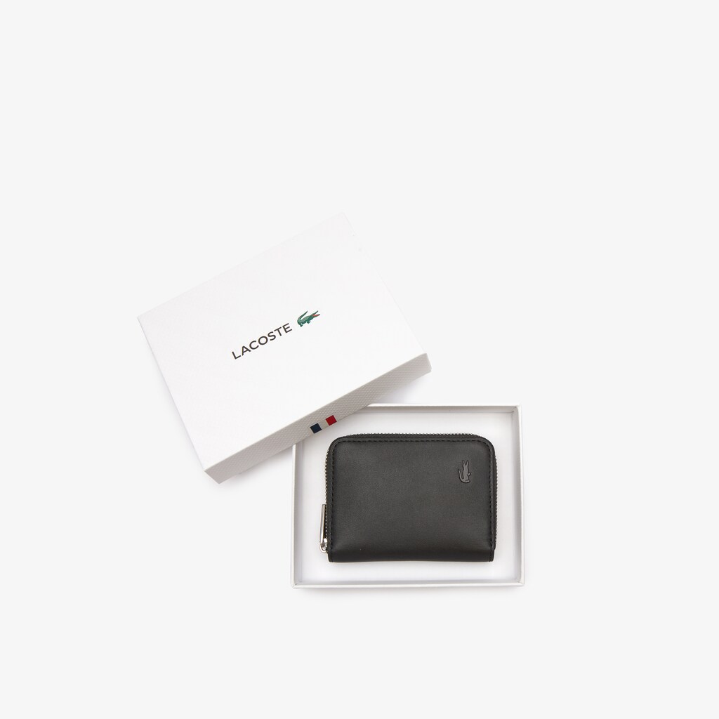 Men's Lacoste Black Wallets Fitzgerald Smooth Leather Small Zippered CN0-53885R4