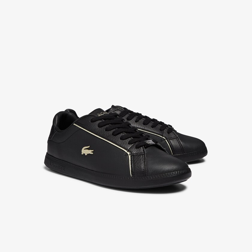 Women's Lacoste Black Sneakers Graduate Leather Metallic Detailing RY4-58535W6