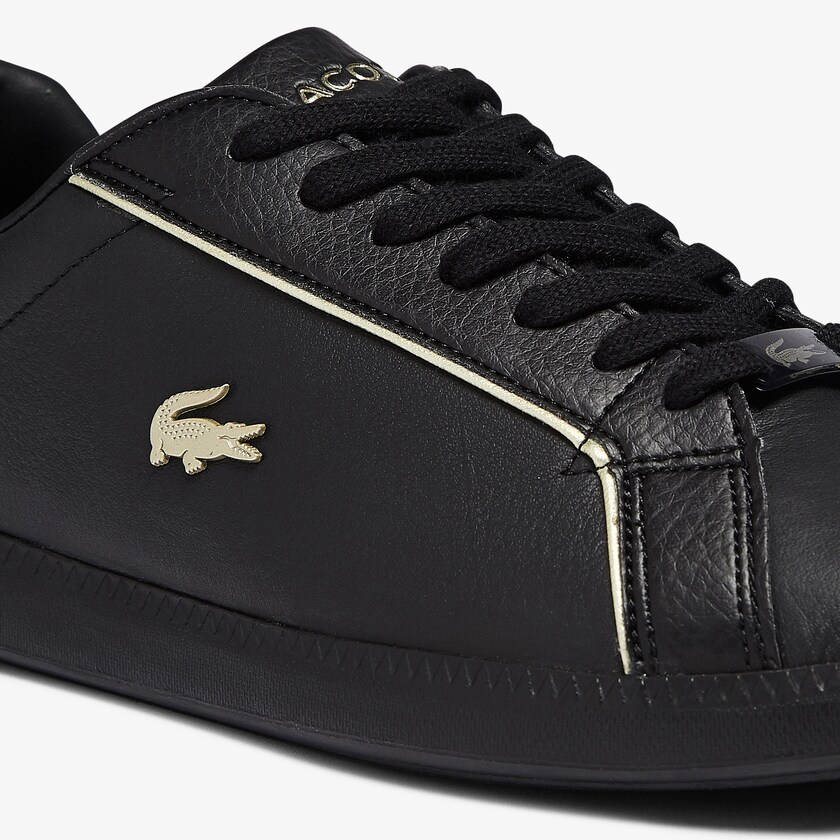 Women's Lacoste Black Sneakers Graduate Leather Metallic Detailing RY4-58535W6