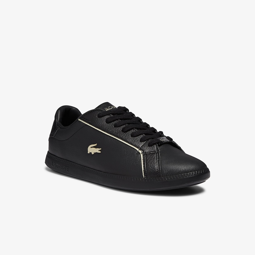 Women's Lacoste Black Sneakers Graduate Leather Metallic Detailing RY4-58535W6
