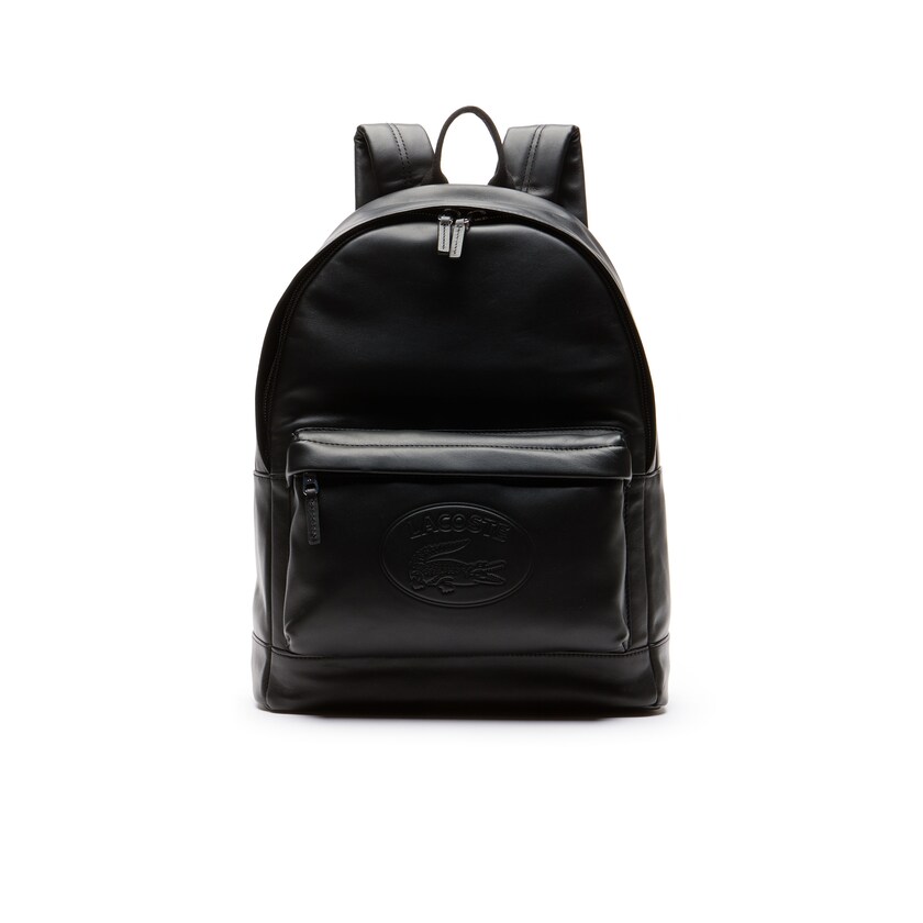 Men's Lacoste Black Backpacks L.12.12 Casual Embossed Lettering Leather CW1-21632Z5
