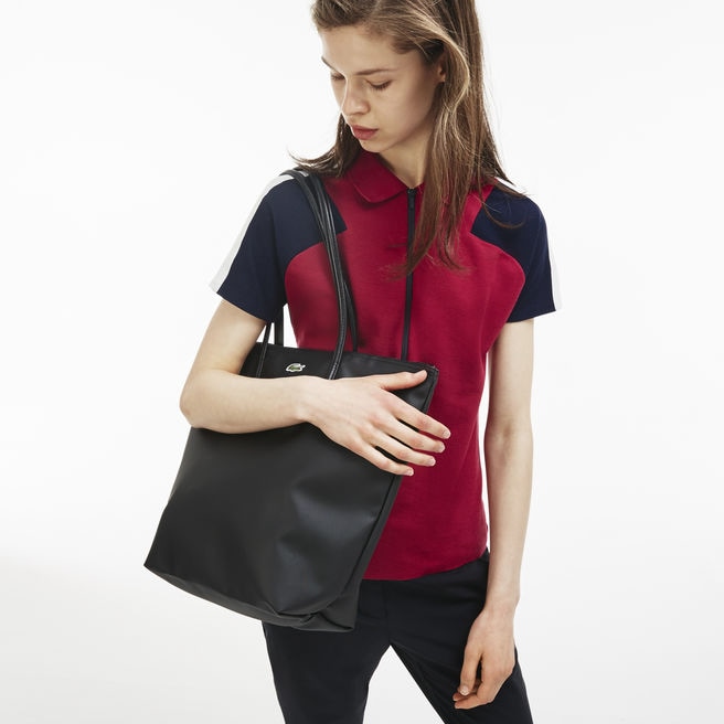 Women's Lacoste Black Tote Bags L.12.12 Concept Vertical Zip EO0-64746V0