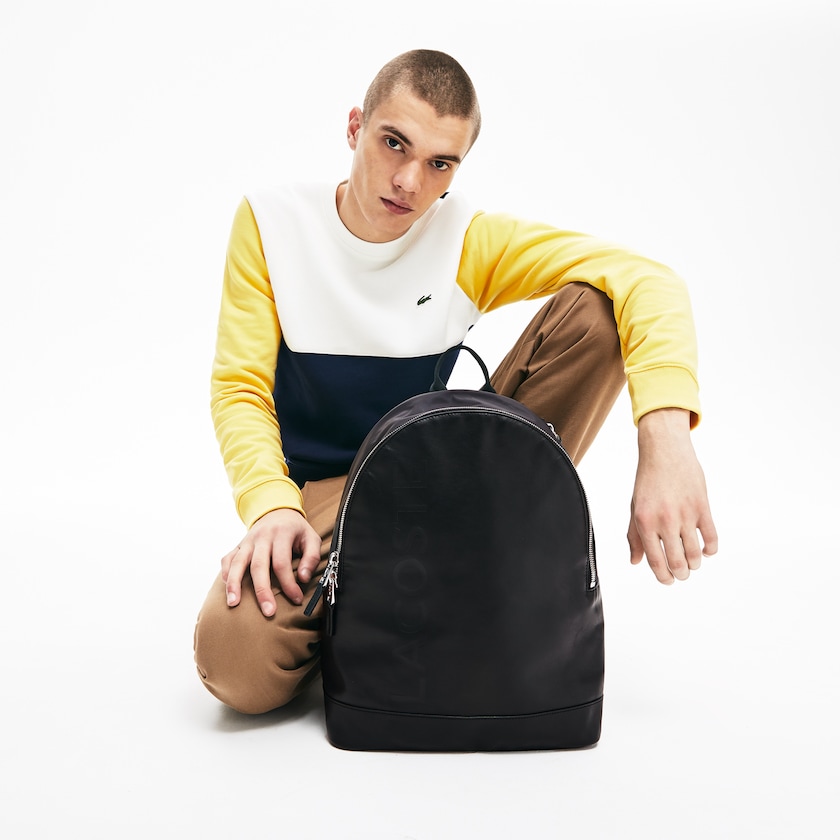 Men's Lacoste Black Backpacks L.12.12 Signature Leather Zip BT3-33903H5