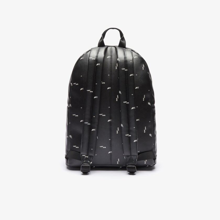 Men's Lacoste Black Backpacks LCST Printed Coated Canvas WQ9-29802T0