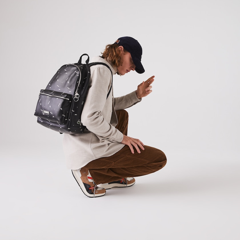 Men's Lacoste Black Backpacks LCST Printed Coated Canvas WQ9-29802T0