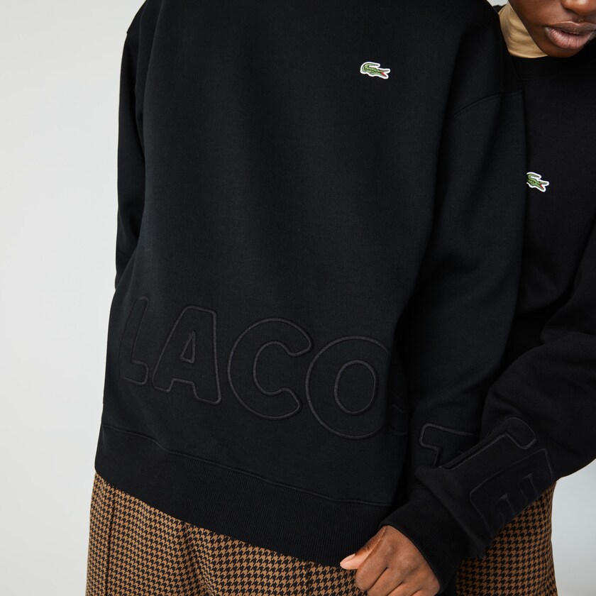 Men's Lacoste Black Sweatshirts LIVE Crew Neck Embroidered Cotton Blend PU0-46024S3