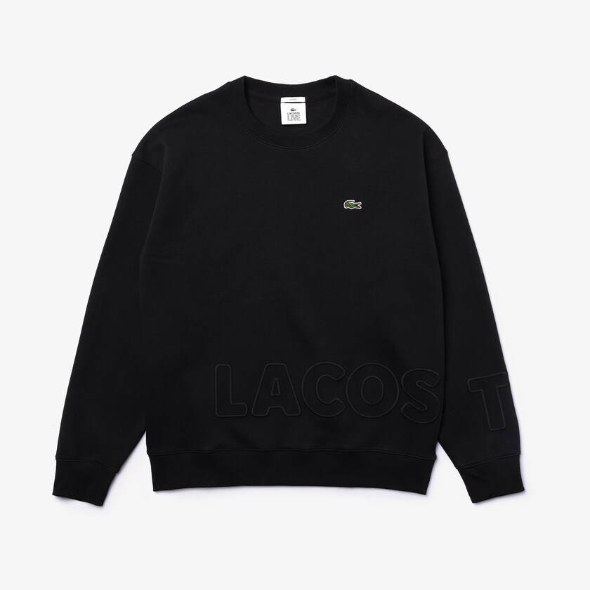 Men's Lacoste Black Sweatshirts LIVE Crew Neck Embroidered Cotton Blend PU0-46024S3