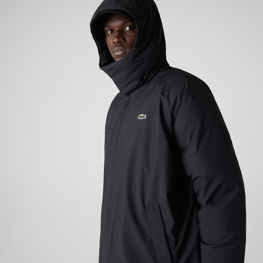 Men's Lacoste Black Coats LIVE Hooded Water-Repellent Oversized BO0-35703G6