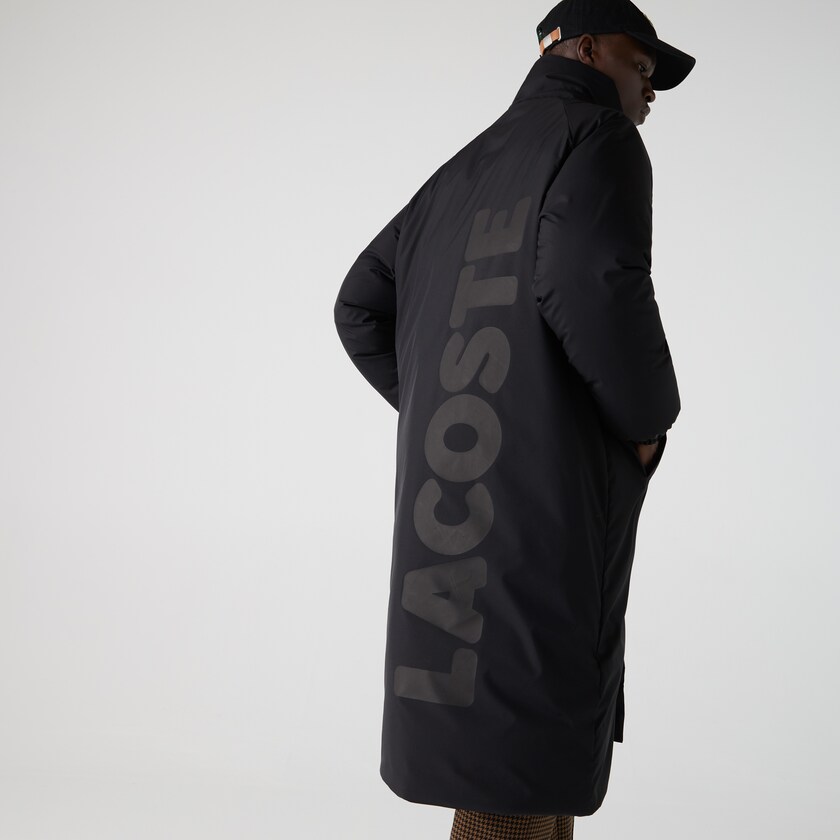 Men's Lacoste Black Coats LIVE Hooded Water-Repellent Oversized BO0-35703G6