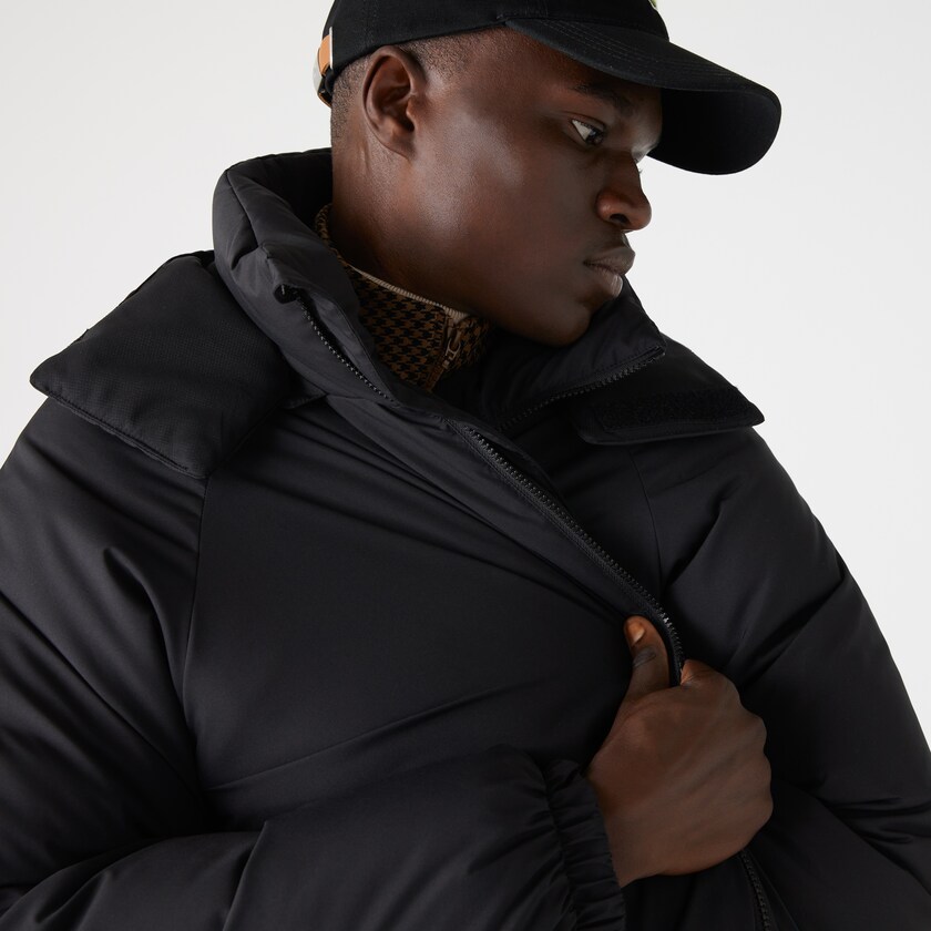 Men's Lacoste Black Coats LIVE Hooded Water-Repellent Oversized BO0-35703G6