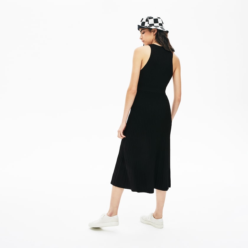 Women's Lacoste Black Dress LIVE Ribbed-Knit Long Tank QU7-83778O8