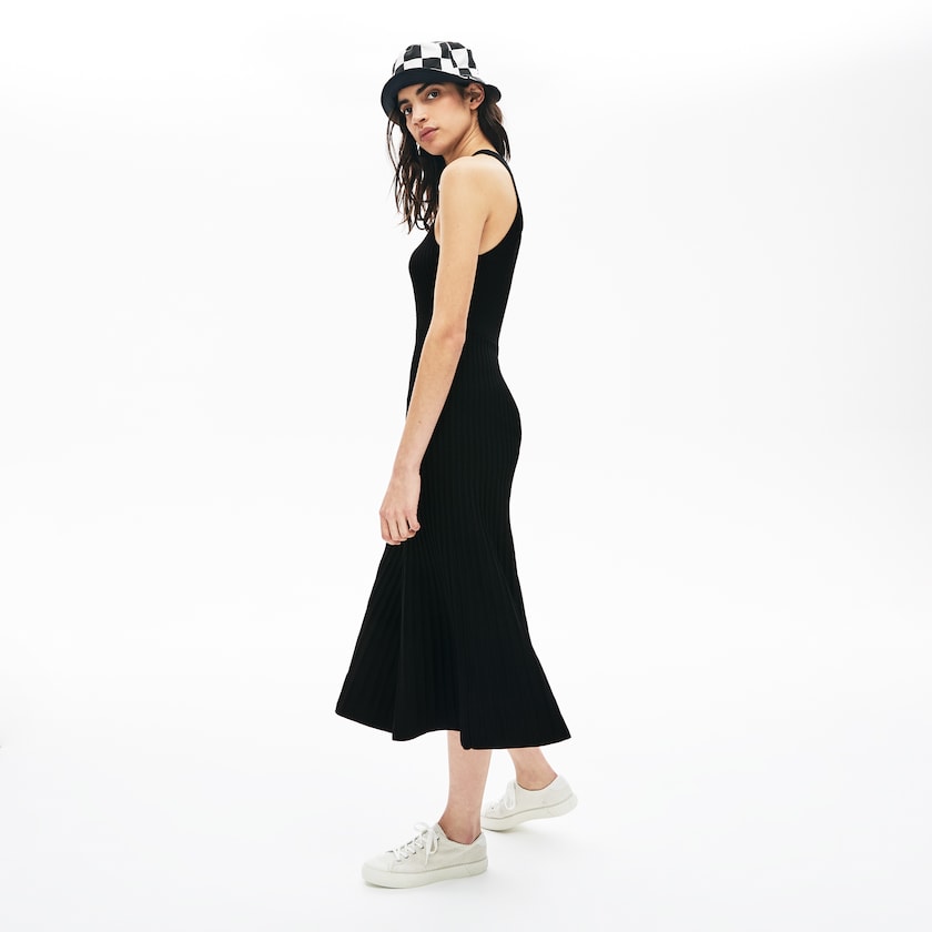 Women's Lacoste Black Dress LIVE Ribbed-Knit Long Tank QU7-83778O8