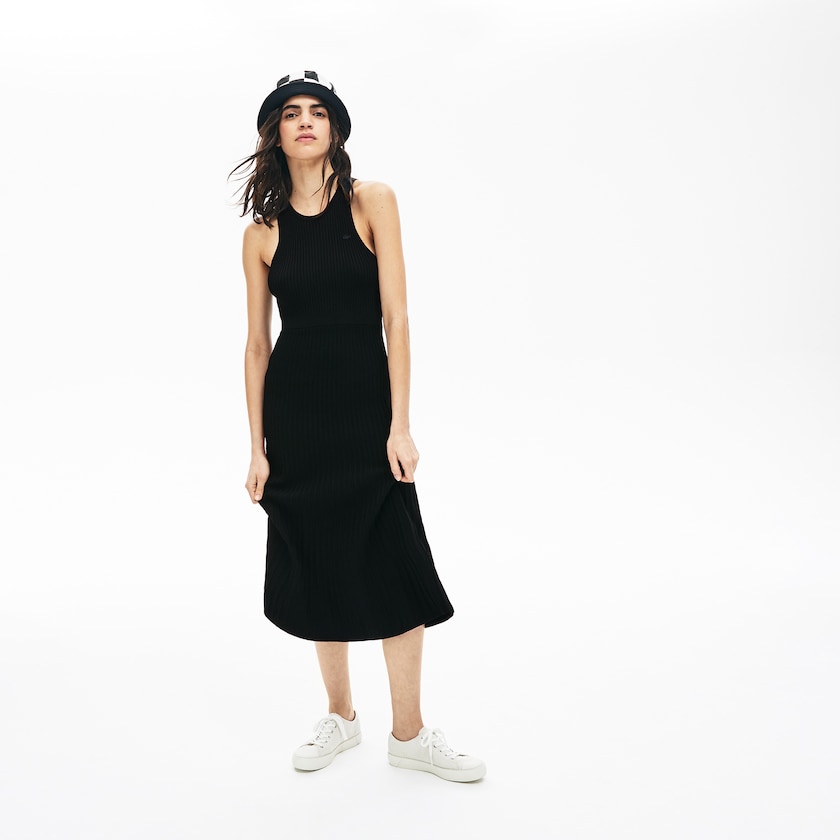 Women's Lacoste Black Dress LIVE Ribbed-Knit Long Tank QU7-83778O8