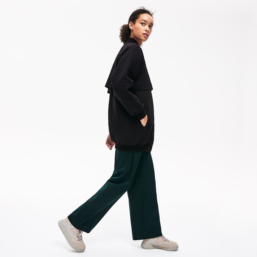 Women's Lacoste Black Jackets Quilted Lining Long Wool Crepe Bomber IM2-43674P8