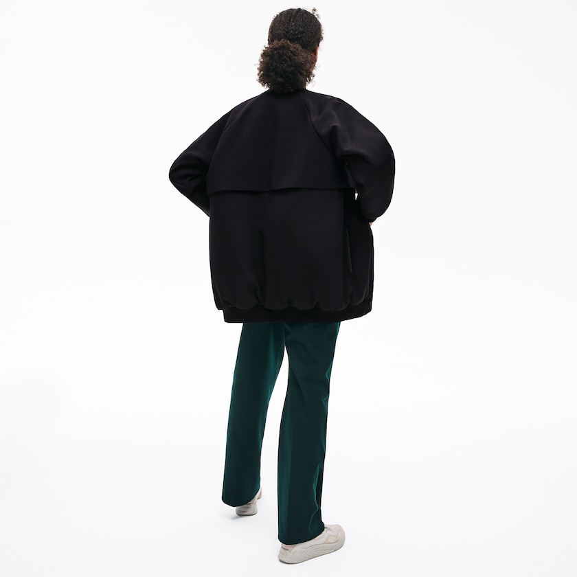 Women's Lacoste Black Jackets Quilted Lining Long Wool Crepe Bomber IM2-43674P8