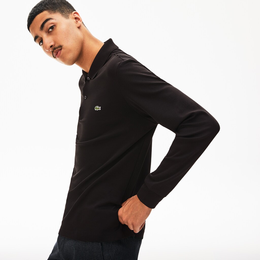 Men's Lacoste Black Polo Shirts Regular Fit Cotton LU7-01240C2