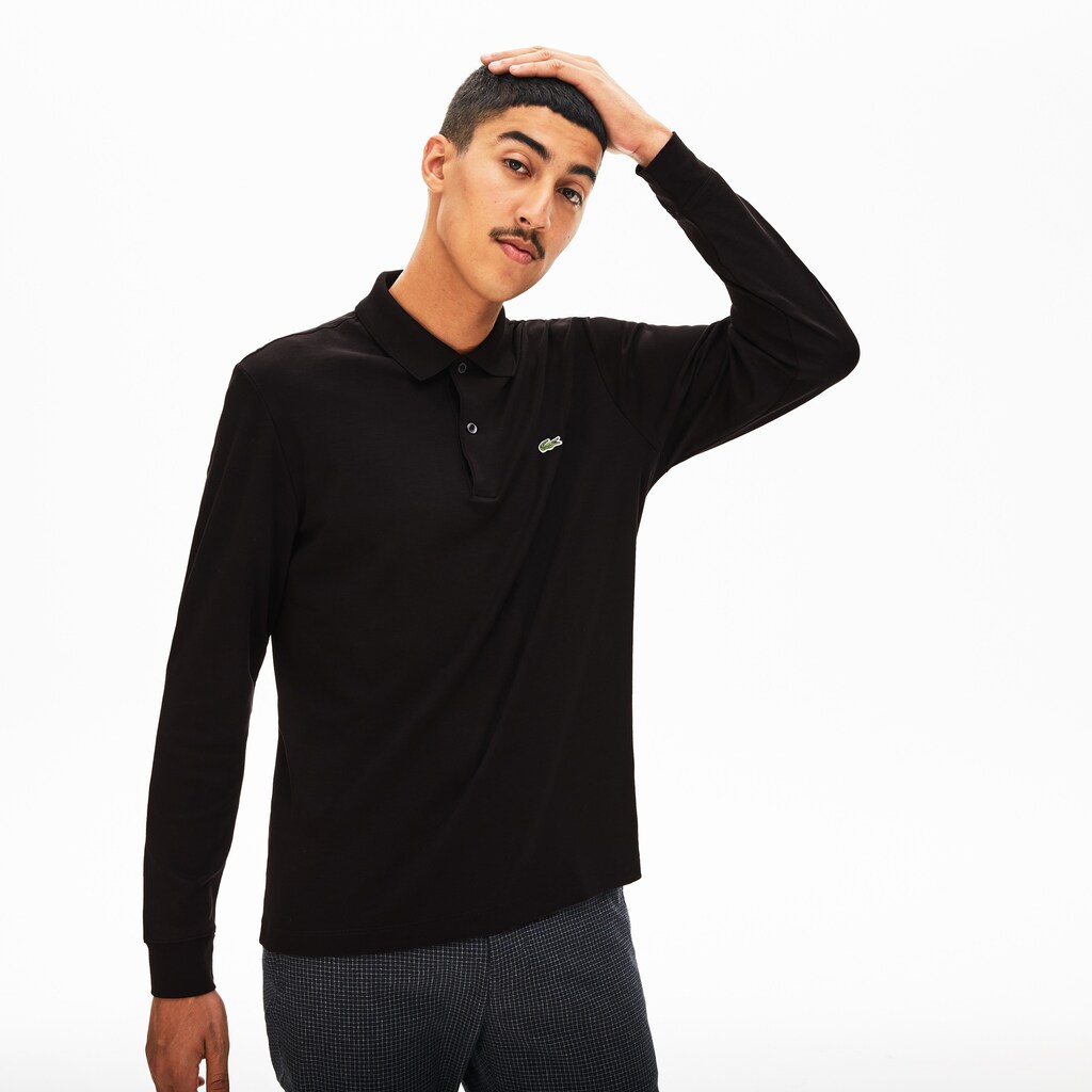 Men's Lacoste Black Polo Shirts Regular Fit Cotton LU7-01240C2
