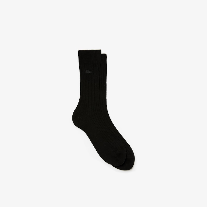 Men's Lacoste Black Socks Ribbed Cotton Blend II0-27632O1