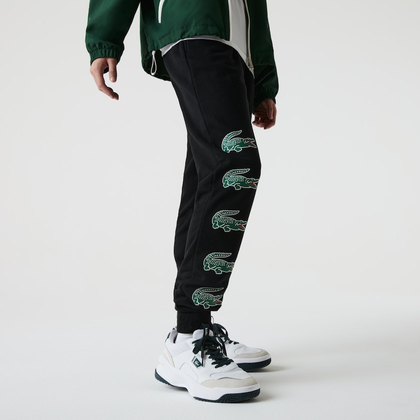 Men's Lacoste Black Pants SPORT Crocodile Print Fleece Jogging RT6-89518K1